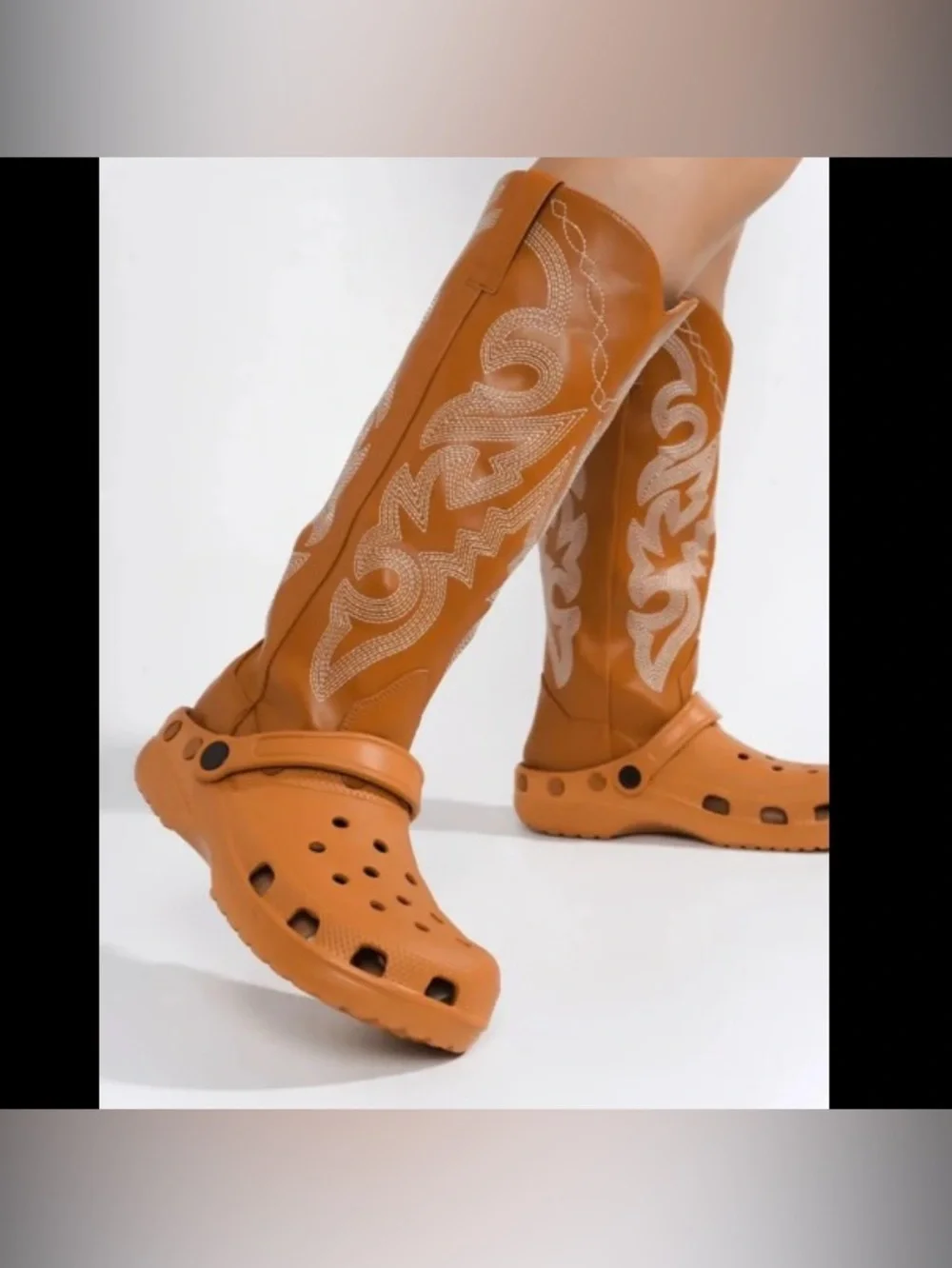 Women’s Tan Western Embroidered Knee-High Boots croc style.
